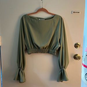 SOLD OAK + FORT  Brand New Sleeved Blouse, Sage, Size S | P